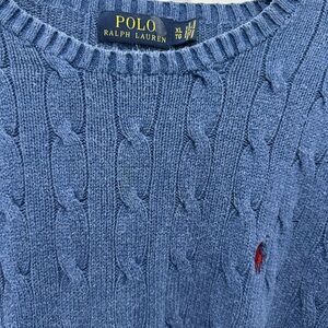 Polo by Ralph Lauren Light Blue Cable Knit Crewneck Sweater with Red Pony